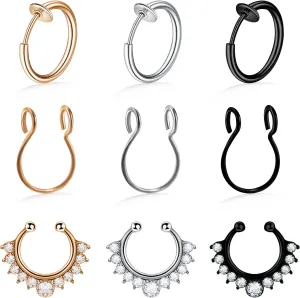 12PCS Fake Nose Rings, Nose Studs Double Fake Noe Rings Hoop Ear Cuffs,Fake Septum Rings Fake Nose Piercing Faux Nose Hoop Fake Stud Earrings,Helix Cartilage Lobe Conch Lip Jewelry