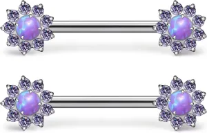 14G ASTM F136 Titanium Nipple Piercing Jewelry Shiny CZ Multicolor Opal Nipple Barbell Jewelry Internally Threaded G23 Solid Nipple Piercing Barbell Ring Jewelry for Women Men 14 Gauge