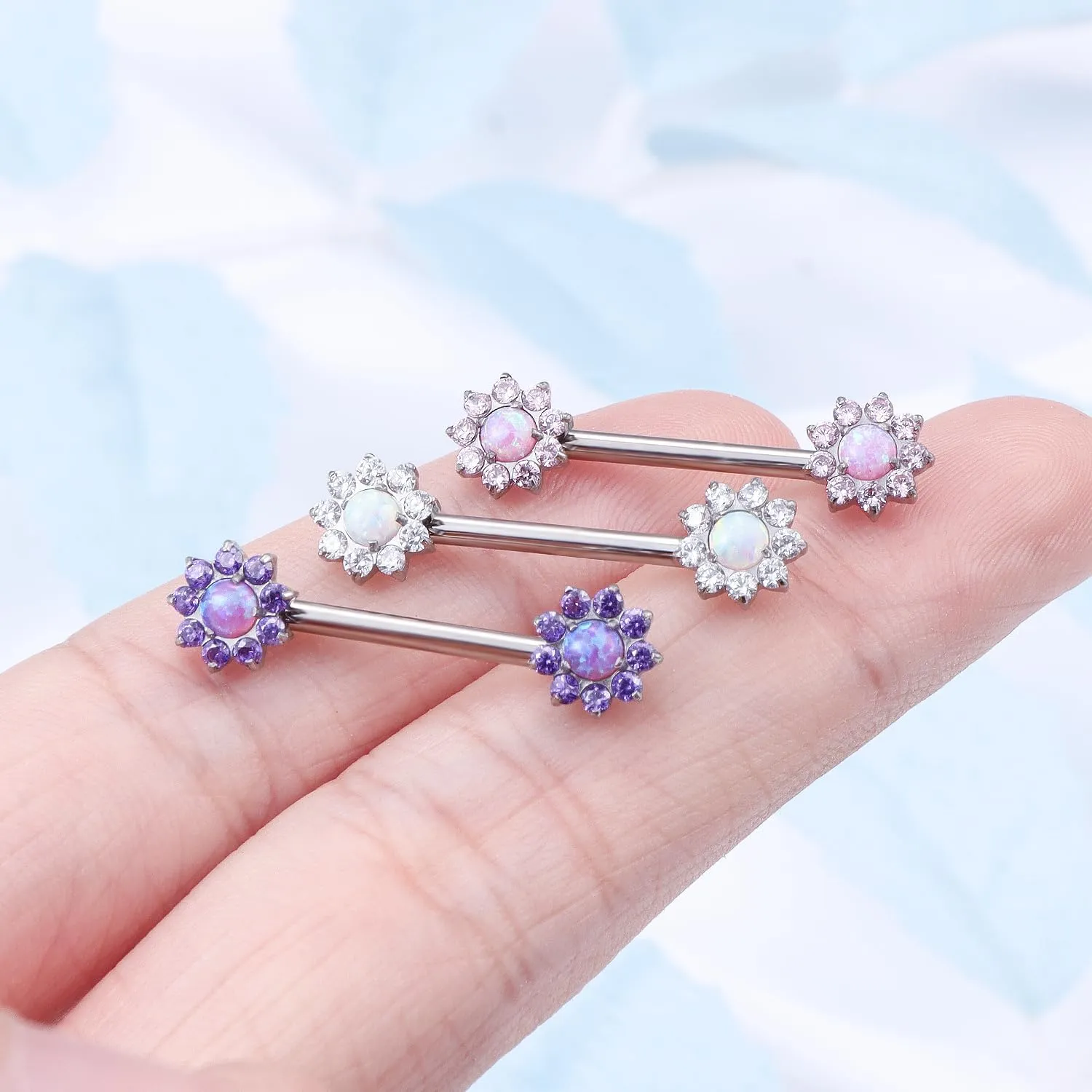 14G ASTM F136 Titanium Nipple Piercing Jewelry Shiny CZ Multicolor Opal Nipple Barbell Jewelry Internally Threaded G23 Solid Nipple Piercing Barbell Ring Jewelry for Women Men 14 Gauge