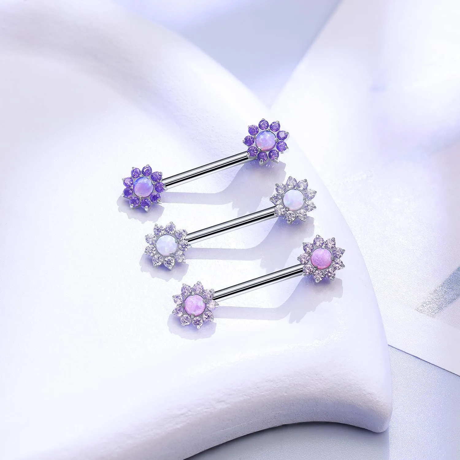 14G ASTM F136 Titanium Nipple Piercing Jewelry Shiny CZ Multicolor Opal Nipple Barbell Jewelry Internally Threaded G23 Solid Nipple Piercing Barbell Ring Jewelry for Women Men 14 Gauge