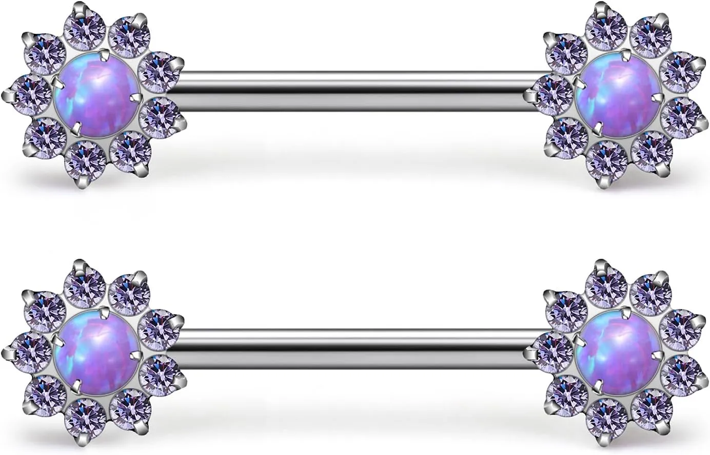 14G ASTM F136 Titanium Nipple Piercing Jewelry Shiny CZ Multicolor Opal Nipple Barbell Jewelry Internally Threaded G23 Solid Nipple Piercing Barbell Ring Jewelry for Women Men 14 Gauge