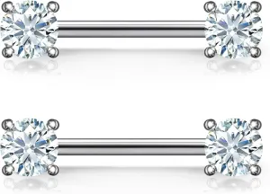14G ASTM F136 Titanium Nipple Piercing Jewelry Shiny CZ Nipple Barbell Jewelry Internally Threaded G23 Solid Titanium Nipple Piercing Barbell Ring Jewelry for Women Men 14 Gauge