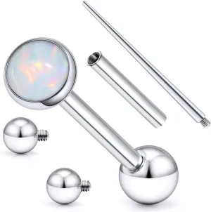 14G G23 Tongue Rings Hypoallergenic Tongue Piercings Barbells White Opal Diamond Internally Threaded Tongue Rings Pierercing Jewewelry for Women Men 16mm 5/8 inch