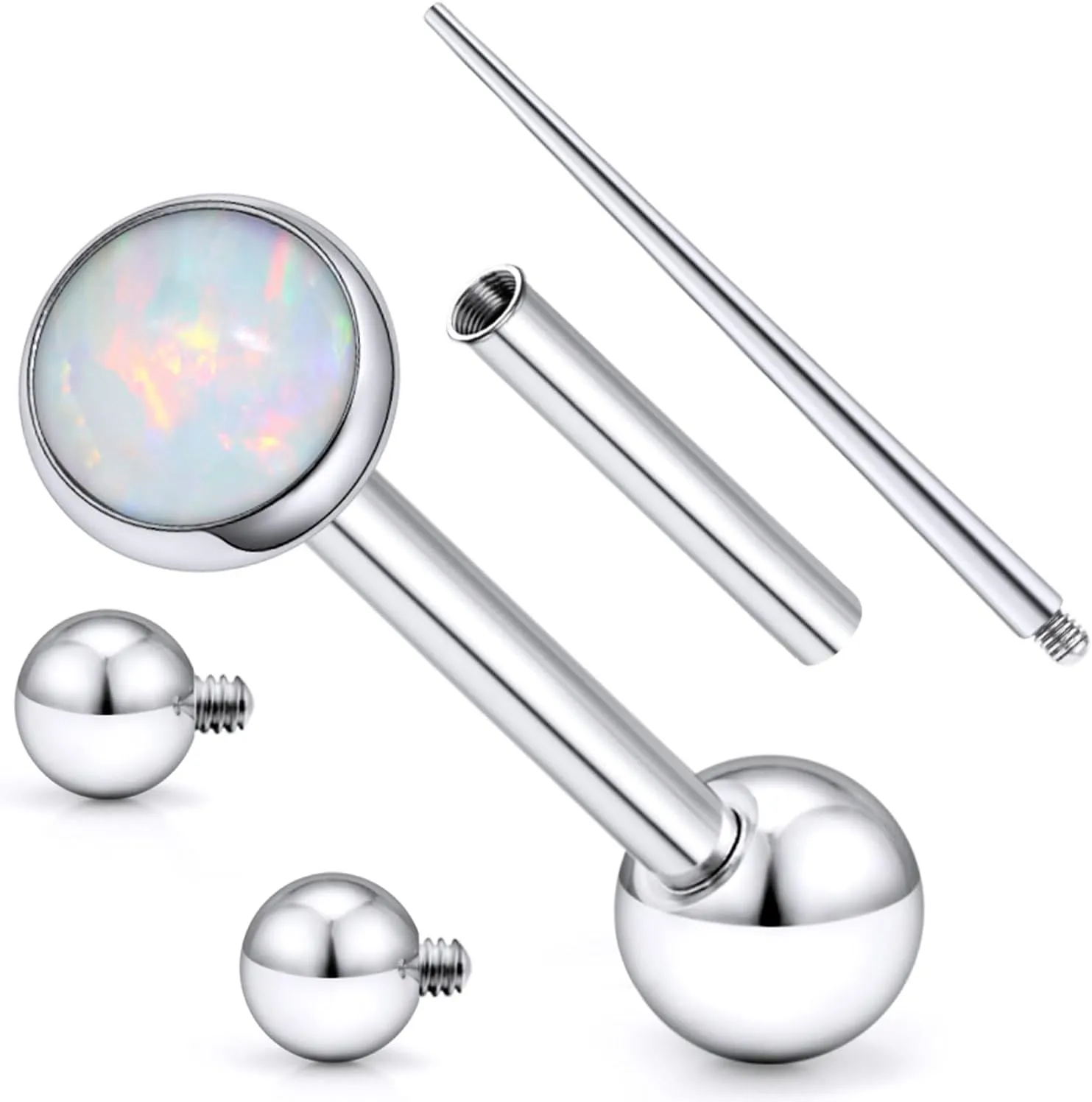 14G G23 Tongue Rings Hypoallergenic Tongue Piercings Barbells White Opal Diamond Internally Threaded Tongue Rings Pierercing Jewewelry for Women Men 16mm 5/8 inch