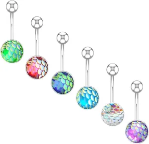 14G Navel Ring Belly Button Rings Dangling Stainless Steel,6PCS Barbell Belly Button with Stone Silver Belly Rings for Women