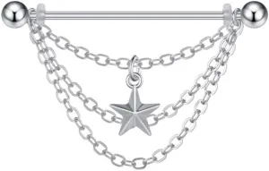 14G Star Chains Dangle Industrial Barbell Earrings for Women Men Stainless Steel Cartilage Helix Industrial Bar Nipple Body Piercing Jewelry