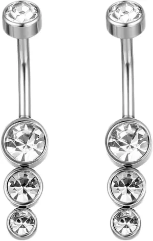 14G Women's Belly Rings, 2pcs Stainless Steel Circle White Cubic Zirconia Navel Rings for Women, Silver