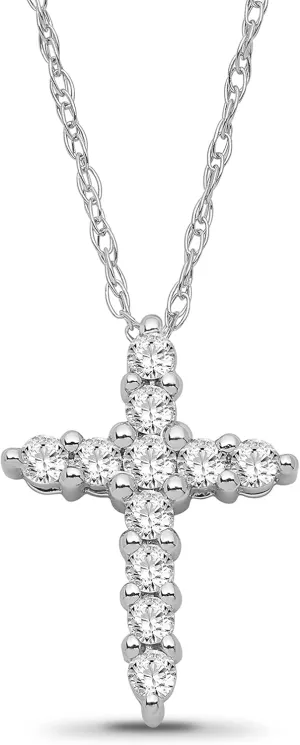 14K Gold Diamond Cross Pendant with Sterling Silver Chain Necklace (1/5 cttw, I-J Color, I2-I3 Clarity) 18"