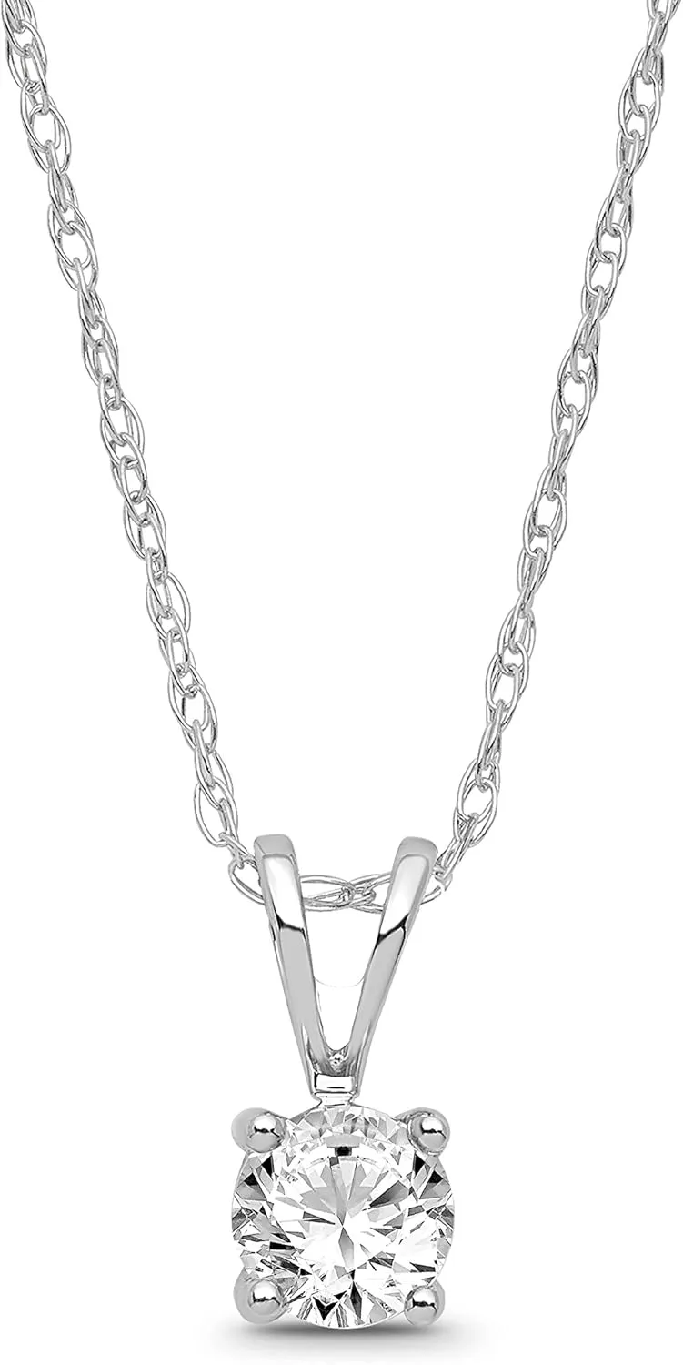 14K Gold Diamond Solitaire Pendant with Sterling Silver Chain Necklace (1/3 cttw, I-J Color, I2 Clarity) 18"