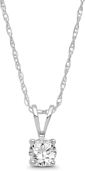 14K Gold Diamond Solitaire Pendant with Sterling Silver Chain Necklace (1/3 cttw, I-J Color, I2 Clarity) 18"