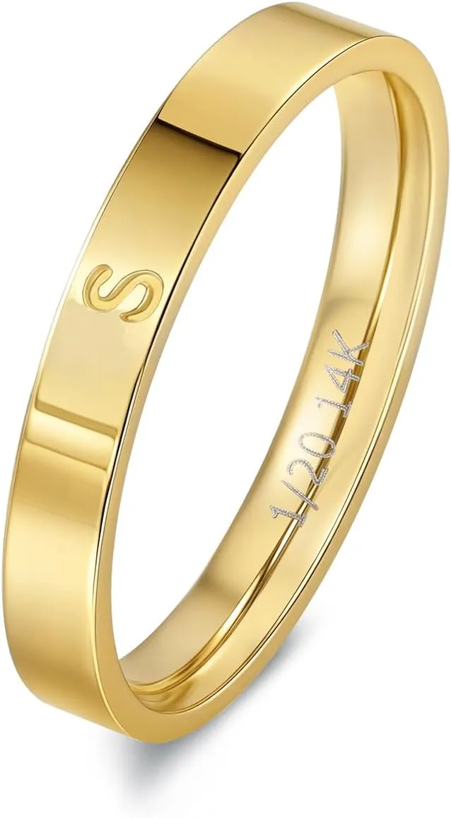 14K Gold Filled Initial Rings for Women Non Tarnish Thumb Rings Wedding Bands for Women Stackable Personalized Letter Rings for Men