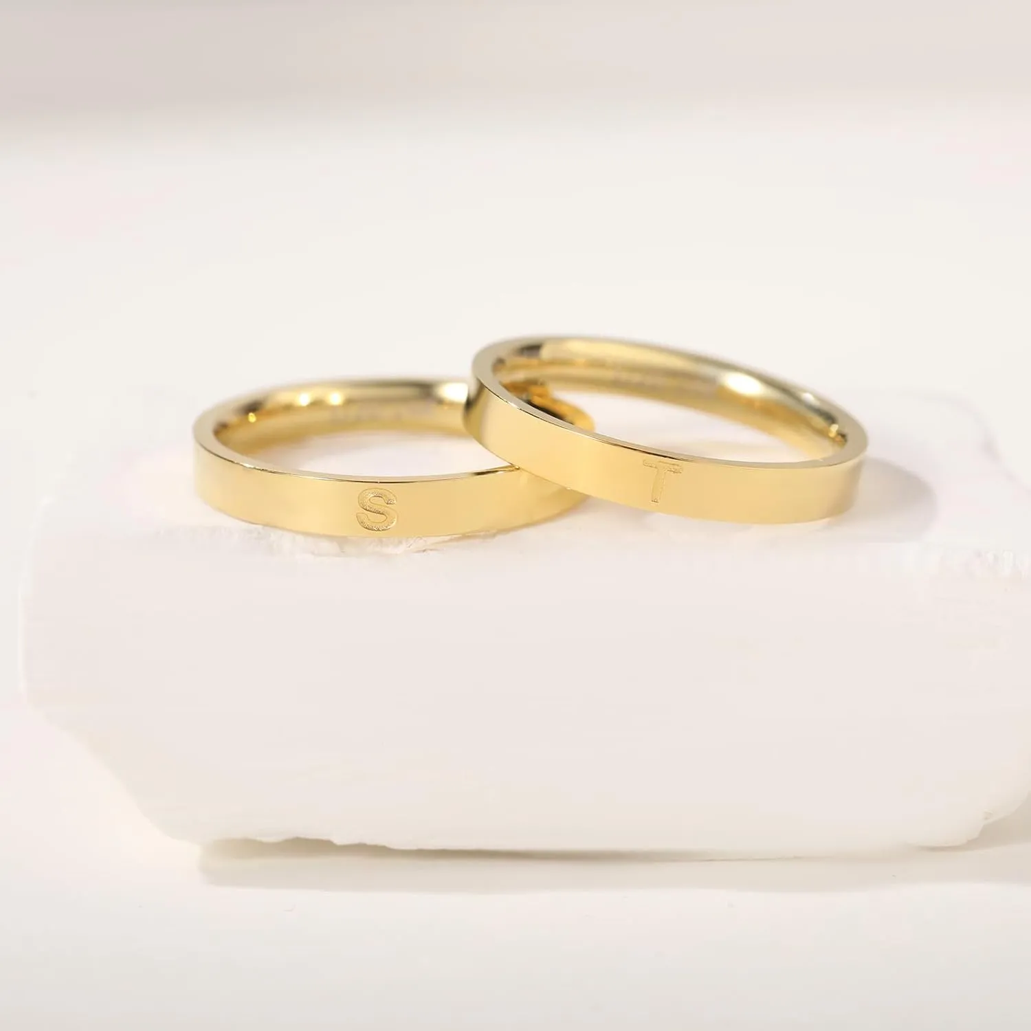 14K Gold Filled Initial Rings for Women Non Tarnish Thumb Rings Wedding Bands for Women Stackable Personalized Letter Rings for Men