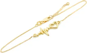 14k Gold Heartbeat Bracelet, 7.5" Adjustable to 8" - Choice of Colors