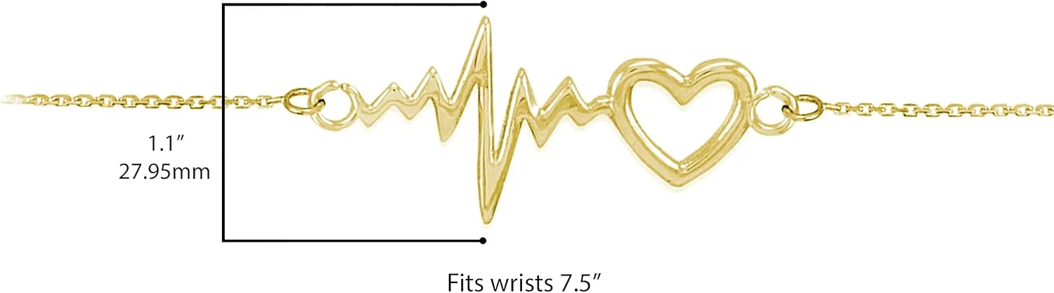 14k Gold Heartbeat Bracelet, 7.5" Adjustable to 8" - Choice of Colors