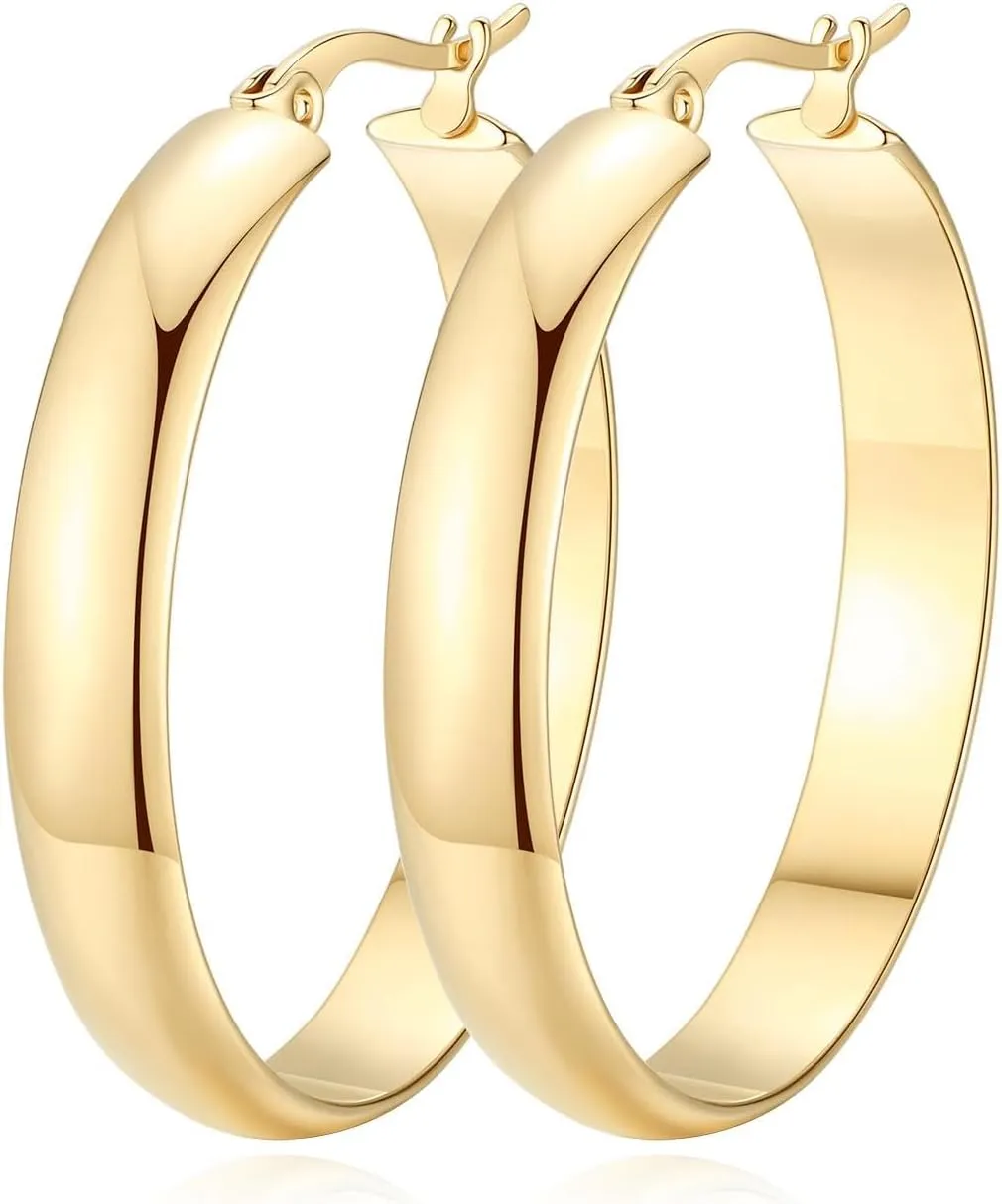 14K Gold Hoop Earrings for Women Hoop Earrings Square-edge Gold Earring Hoops Paddle Back Women??s Hoops Earring Birthday Gifts 35mm