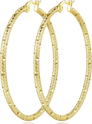 14K Gold Hoop Earrings for Women with Unique Textured Design and Latch Back - A Thoughtful Jewelry for Women Gold Hoop 45mm