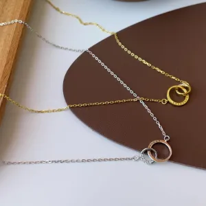 14K Gold Intertwined Circle Necklace, Double Moissanite Pendant, Beautiful Gift for Celebrations and Special Occasions
