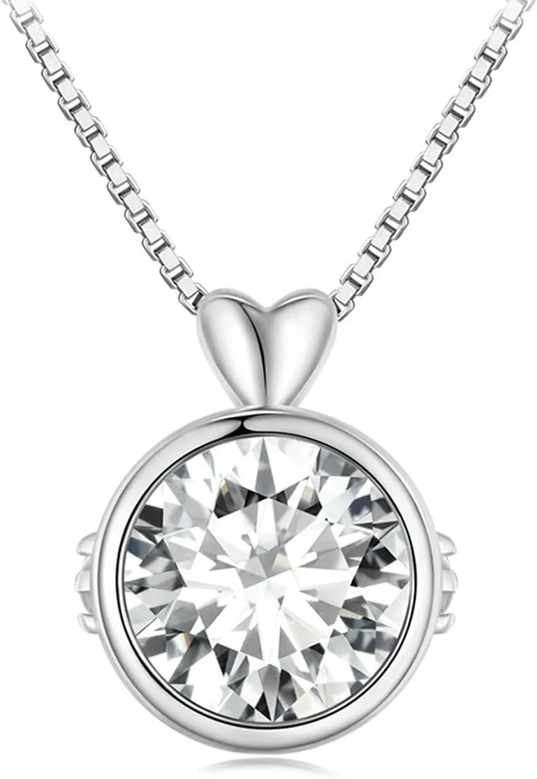 14K Gold Lovely 1ct VVS2 D-Color Round Cut Diamond Pendant Necklace for Women with 19.69 in Chain, Cute and Sweet Women's Jewelry Piece for Valentines Day