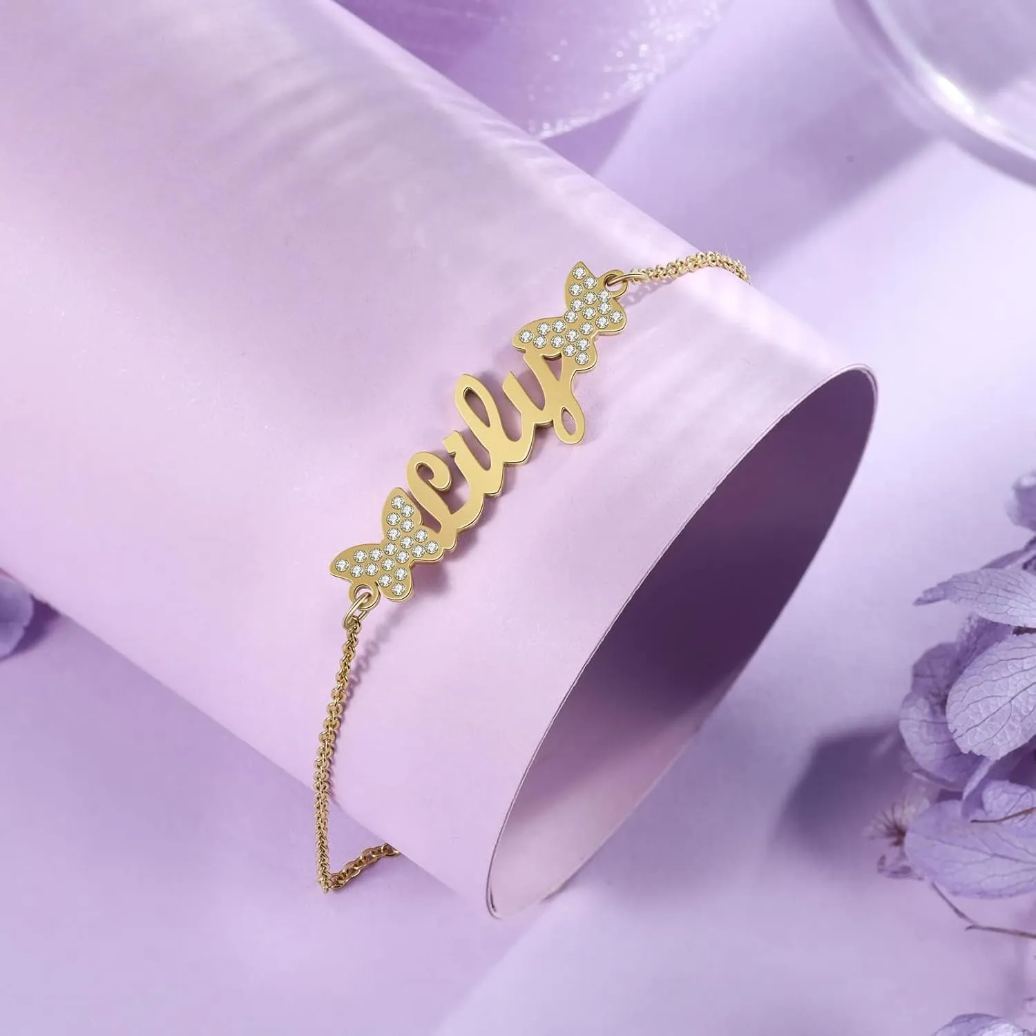 14K Gold Name Anklets Bracelets for Women 1oK 14k 18K Gold Butterfly/Two Nameplate Anklets Adjustable Chain Personalized Jewelry Birthday Anniversary Mothers day Gifts for Women Wife Girlfriend Mom