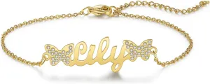 14K Gold Name Anklets Bracelets for Women 1oK 14k 18K Gold Butterfly/Two Nameplate Anklets Adjustable Chain Personalized Jewelry Birthday Anniversary Mothers day Gifts for Women Wife Girlfriend Mom