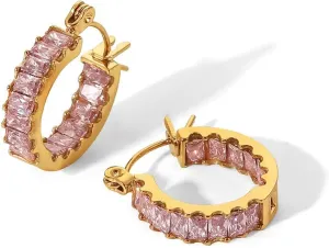 14K Gold over S925 Silver Crystal Hoop Earrings, Natural Crystal Earrings, Beautiful Women's Day, Birthday Gift for Wife
