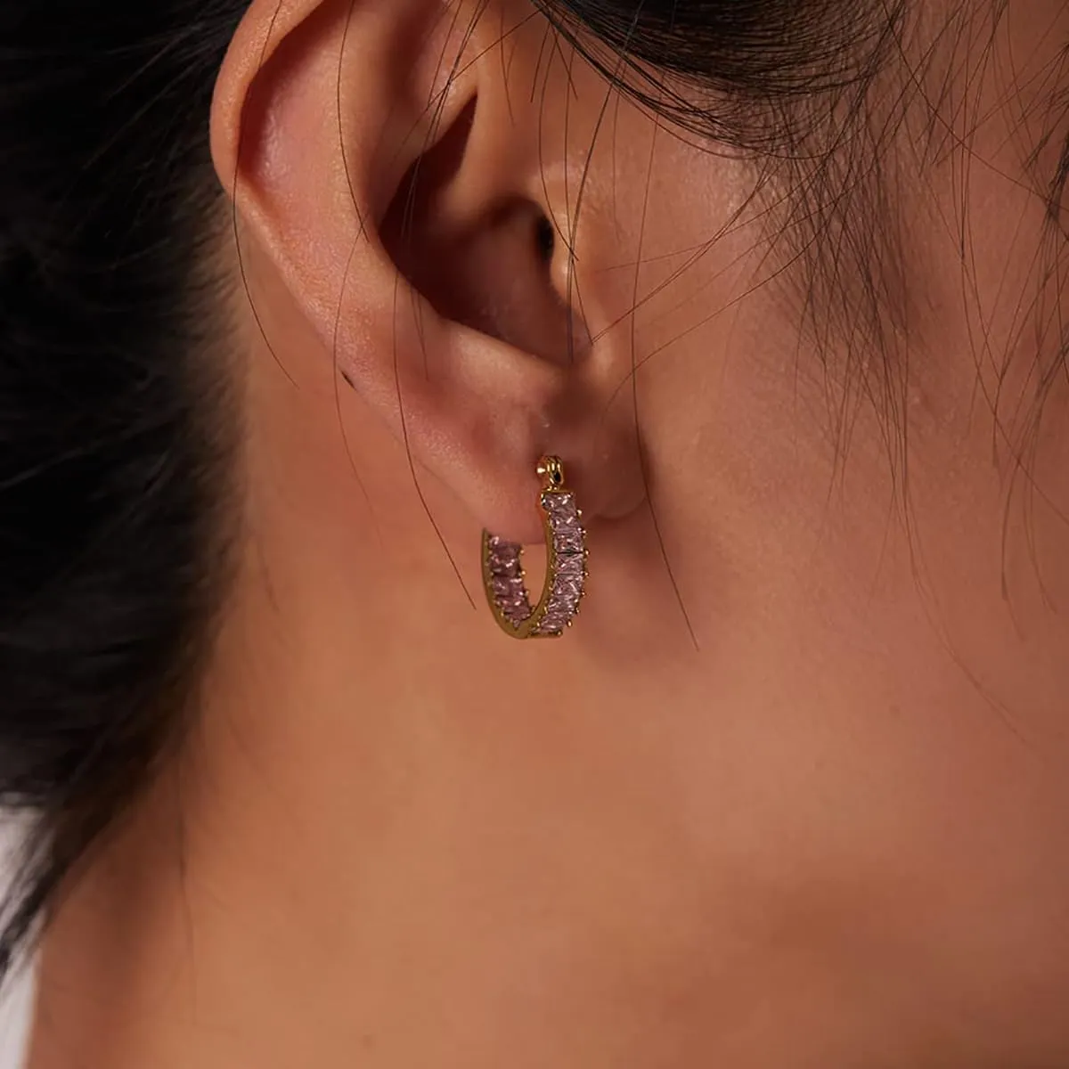 14K Gold over S925 Silver Crystal Hoop Earrings, Natural Crystal Earrings, Beautiful Women's Day, Birthday Gift for Wife
