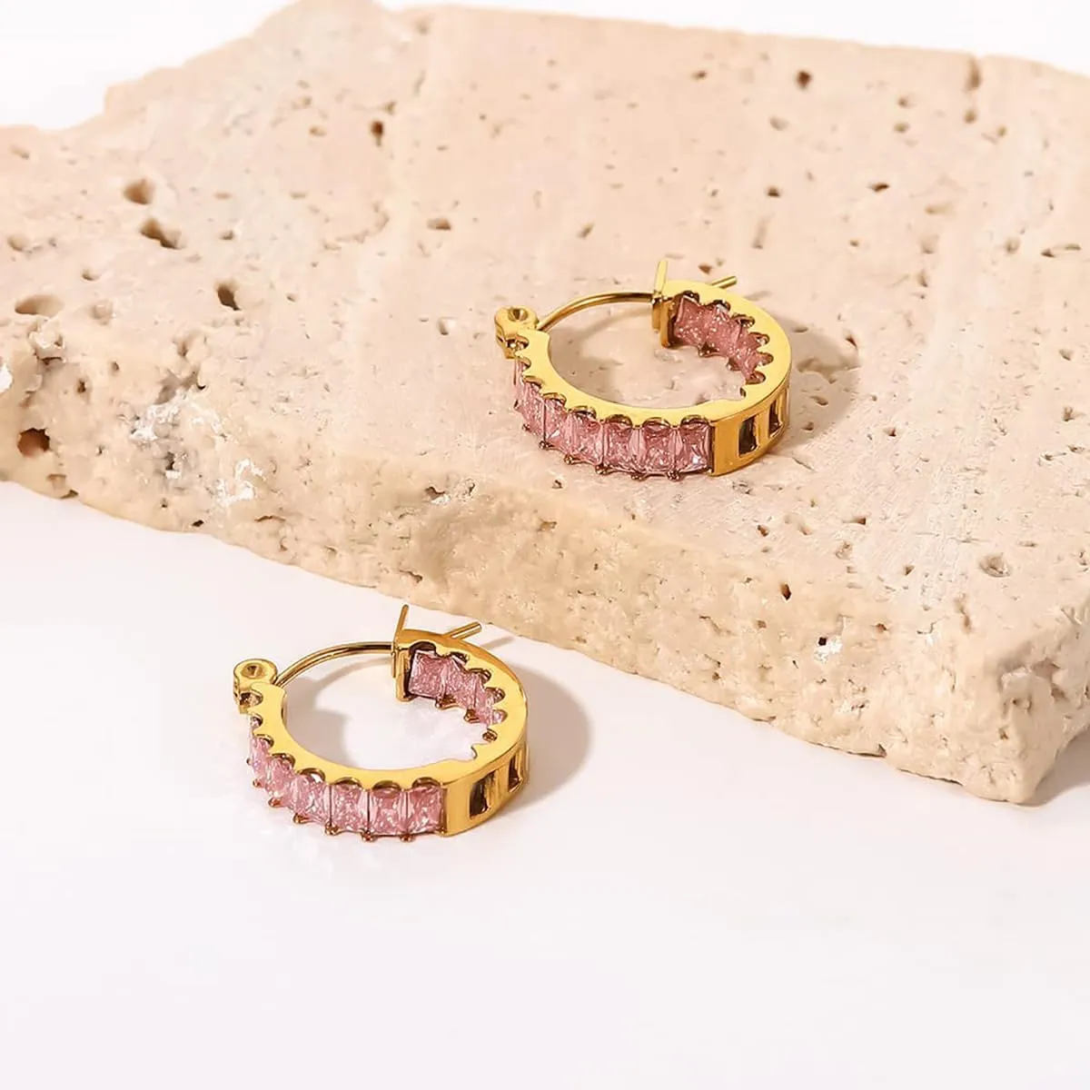 14K Gold over S925 Silver Crystal Hoop Earrings, Natural Crystal Earrings, Beautiful Women's Day, Birthday Gift for Wife