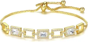 14K Gold Over S925 Silver Rectangular Bracelet for Women, Moissanite Halo Bracelet, Beautiful Jewelry Gift for Her