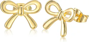 14K Gold Plated Bow Stud Earrings for Women Tiny Bow Earrings for Women Gold Minimalist Bow Stud Earrings for Women Trendy Dainty Cute Bow Earrings