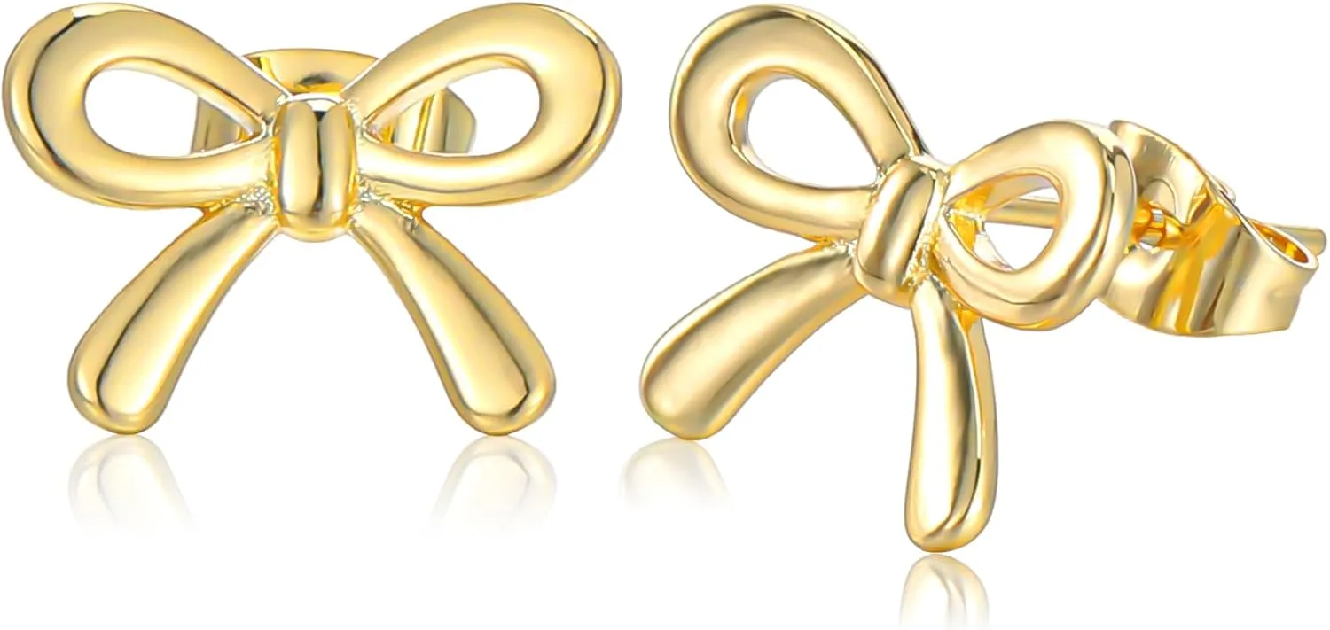 14K Gold Plated Bow Stud Earrings for Women Tiny Bow Earrings for Women Gold Minimalist Bow Stud Earrings for Women Trendy Dainty Cute Bow Earrings