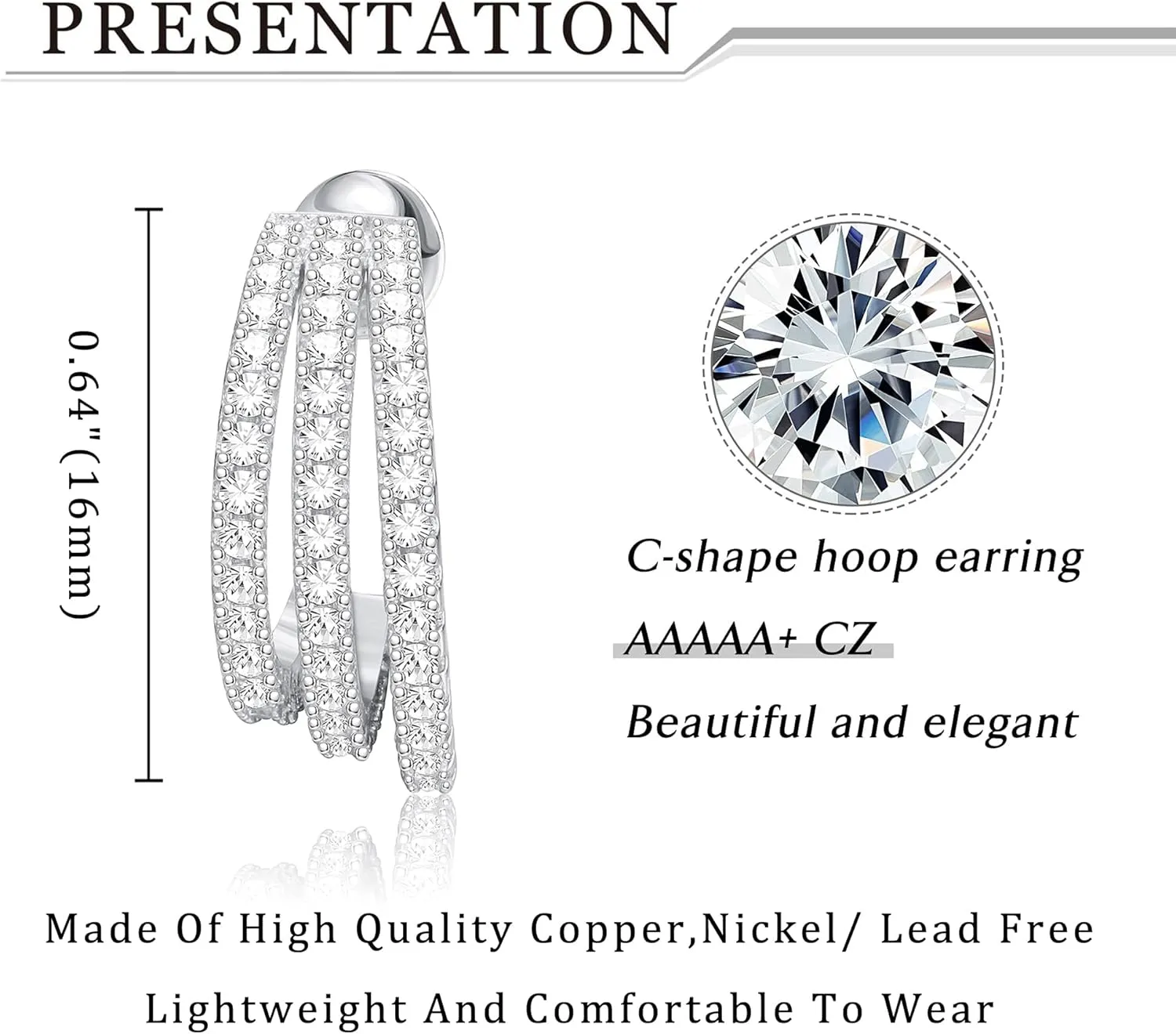 14k Gold Plated Chunky Hoop Earrings for Women Cubic Zirconia Split Hoop Earrings Lightweight Open Hoop Earring Gold Silver Thick Huggie Hoop Earrings
