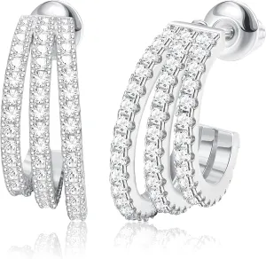 14k Gold Plated Chunky Hoop Earrings for Women Cubic Zirconia Split Hoop Earrings Lightweight Open Hoop Earring Gold Silver Thick Huggie Hoop Earrings