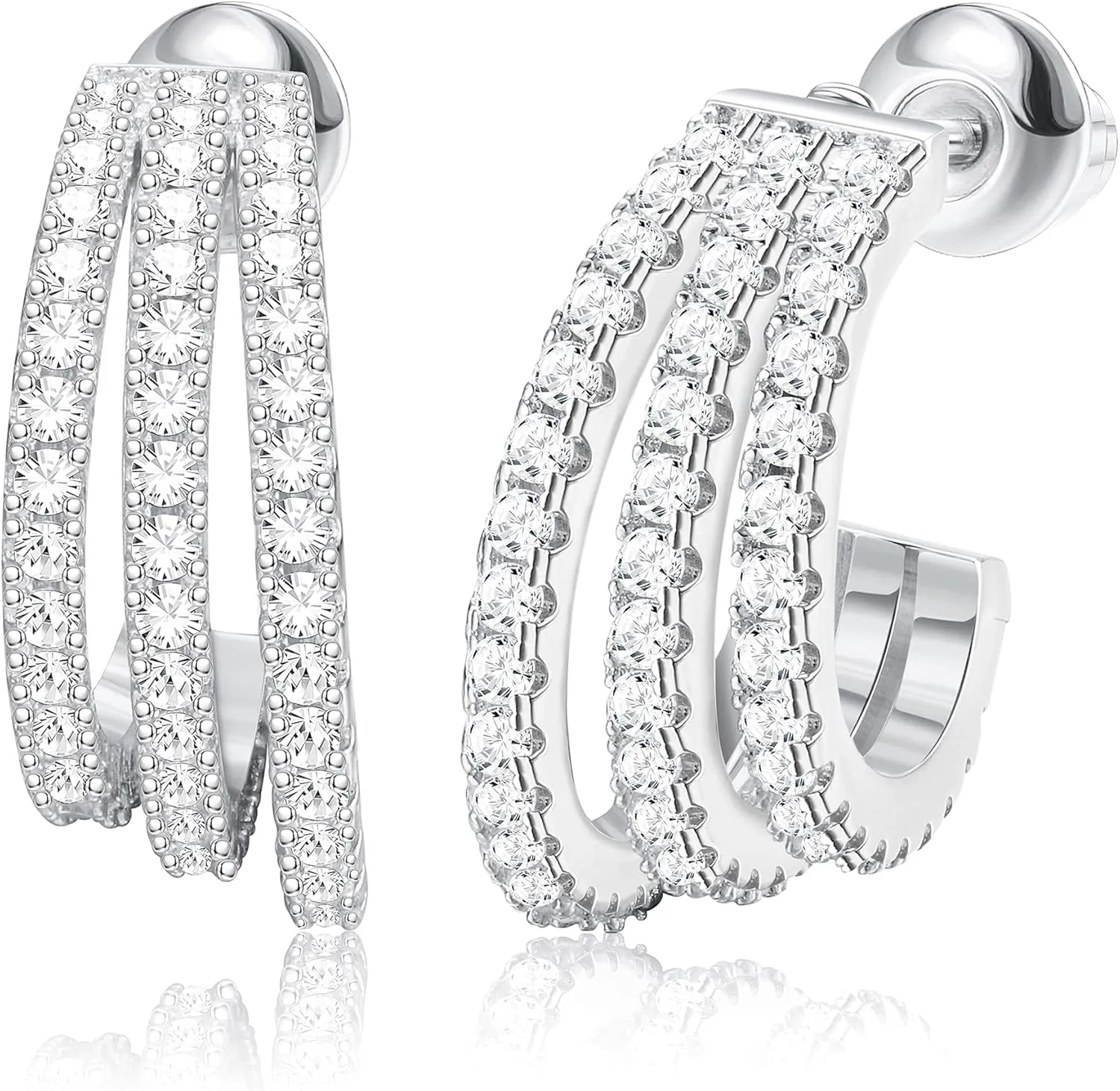 14k Gold Plated Chunky Hoop Earrings for Women Cubic Zirconia Split Hoop Earrings Lightweight Open Hoop Earring Gold Silver Thick Huggie Hoop Earrings