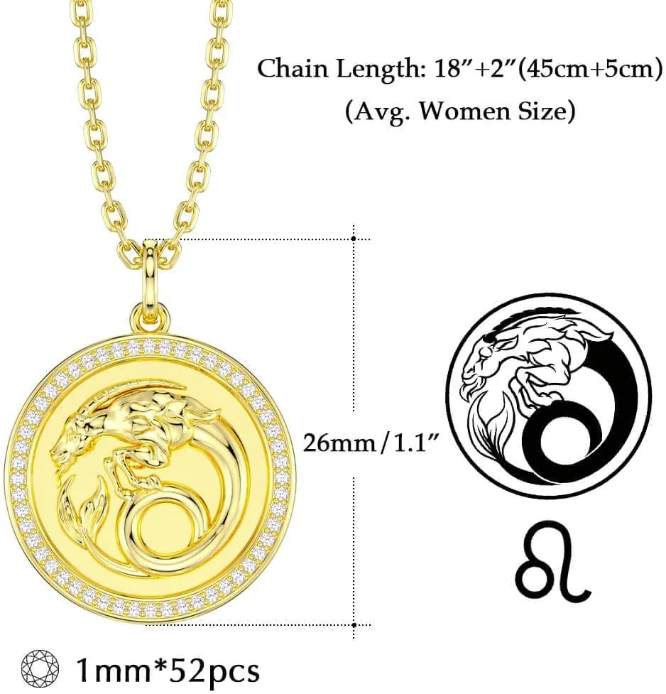 14K Gold-Plated Disc Zodiac 12 Constellation Star Connected Engraved Horoscope Sign Pendant necklace 925 sterling silver Dainty Personalized Jewelry