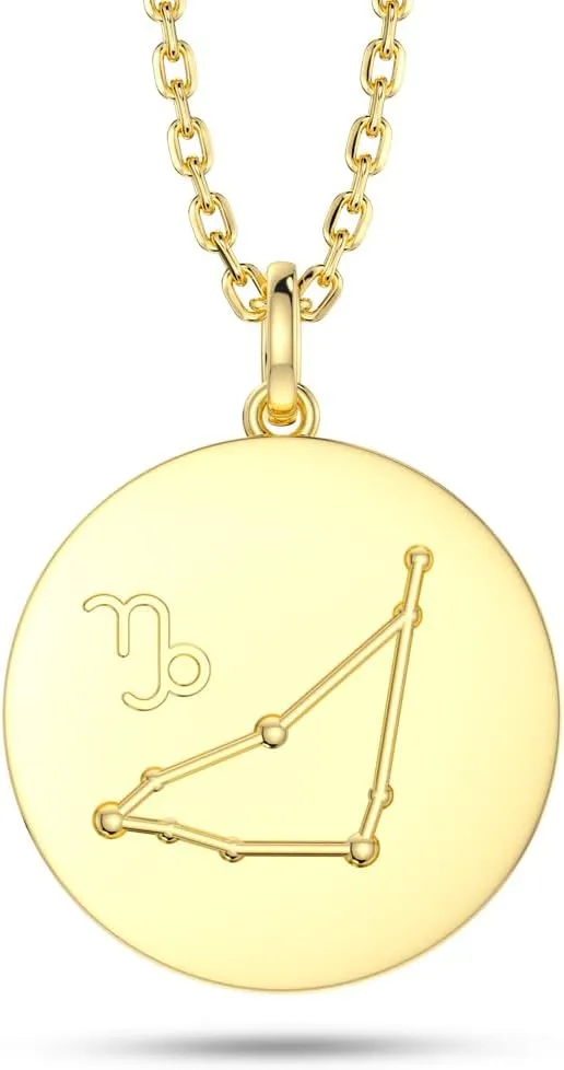 14K Gold-Plated Disc Zodiac 12 Constellation Star Connected Engraved Horoscope Sign Pendant necklace 925 sterling silver Dainty Personalized Jewelry
