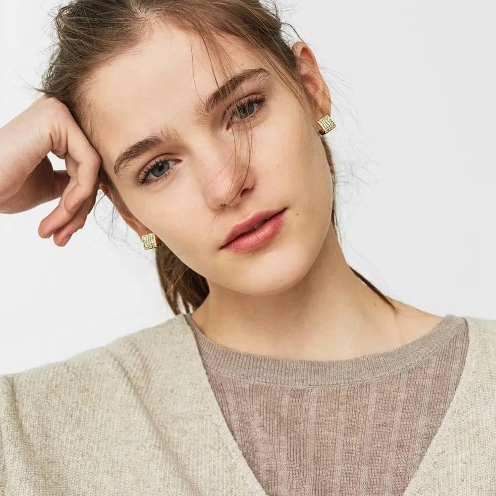 14K Gold Plated Hoop Earring Small Square Huggies Hoops For Women, Minimalist Cute Earrings for Women Girls Gift, gold silver rose gold black and CZ