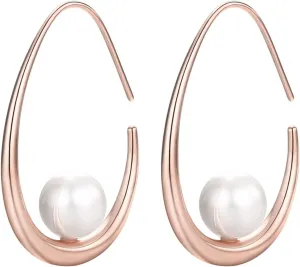 14k Gold Plated Lightweight Pearl Earrings,Trendy Jewelry,Teardrop Hoop Earrings for Women,Pearl Drop Earrings,Elegant Jewelry for Gifts