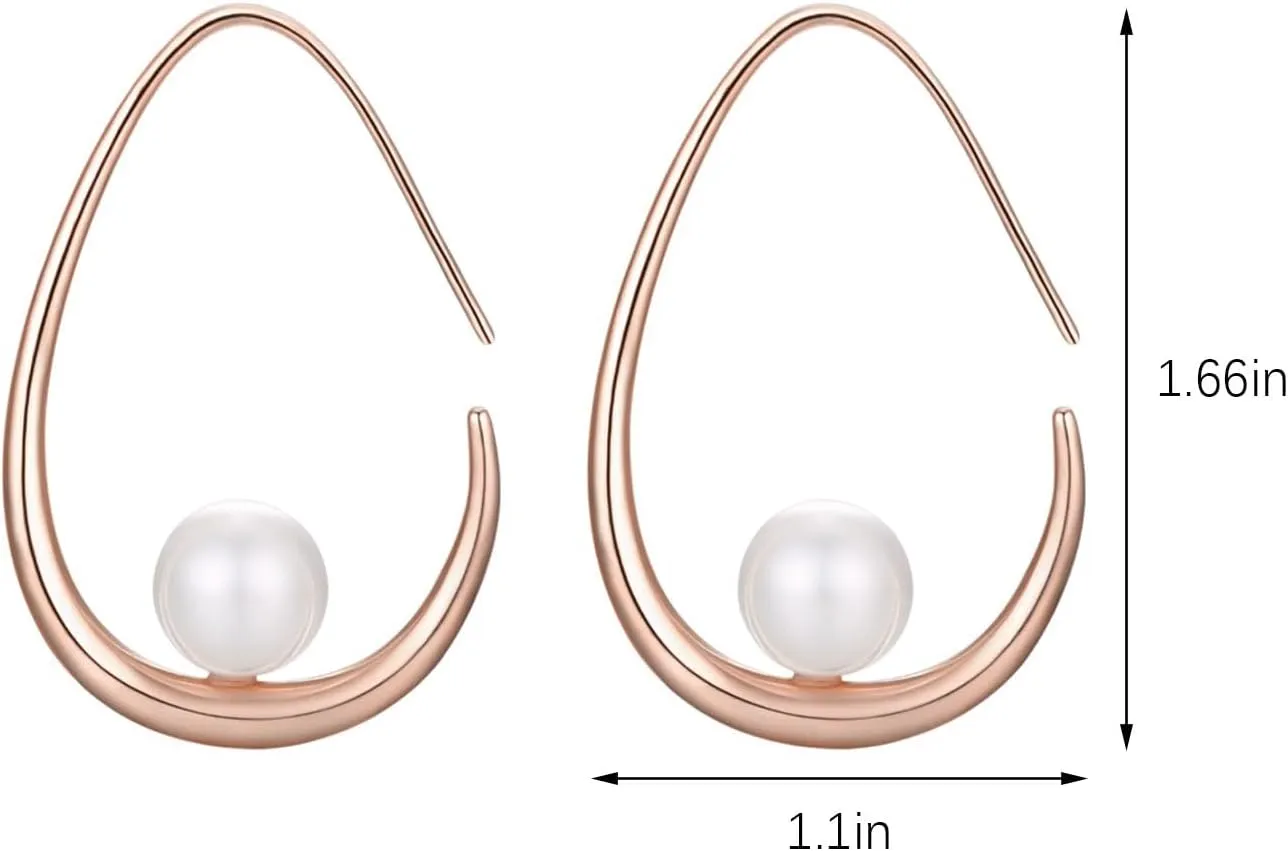14k Gold Plated Lightweight Pearl Earrings,Trendy Jewelry,Teardrop Hoop Earrings for Women,Pearl Drop Earrings,Elegant Jewelry for Gifts