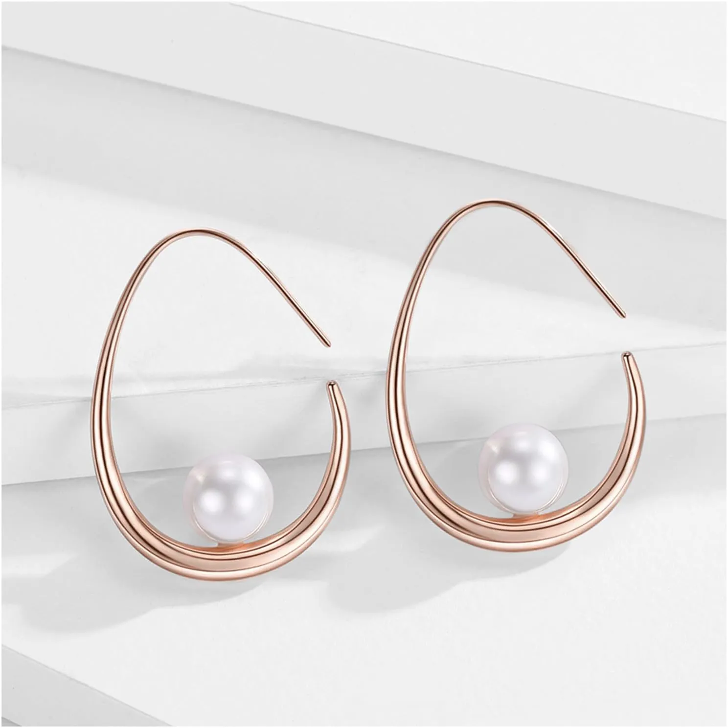 14k Gold Plated Lightweight Pearl Earrings,Trendy Jewelry,Teardrop Hoop Earrings for Women,Pearl Drop Earrings,Elegant Jewelry for Gifts