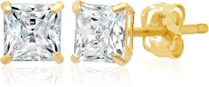 14K Gold Princess Cut CZ Stud Earrings for Women & Men | Cubic Zirconia Earrings Studs | 4MM-7MM CZ Gold Earrings by MAX   STONE