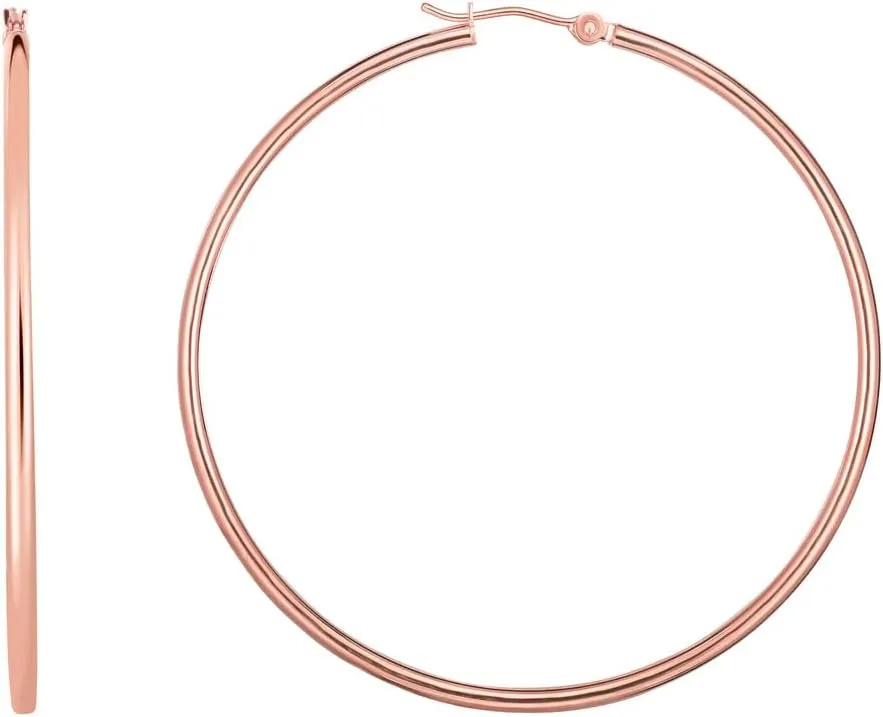 14k Gold Rose Finish 55x2mm Shiny Round Tube-Round Hoop Earrings-Tube-Hoop Bridal Duo Band Ring Wi-Hoop Earring for Women and Men