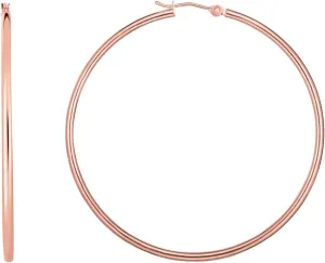 14k Gold Rose Finish 55x2mm Shiny Round Tube-Round Hoop Earrings-Tube-Hoop Bridal Duo Band Ring Wi-Hoop Earring for Women and Men