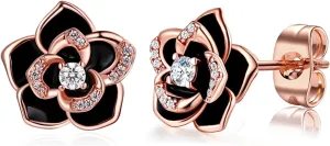 14K Gold Rose Flower Sterling Silver Stud Earrings For Women Dainty Rose Gold Pearl Earrings Hypoallergenic Earrings Cute Studs For Her Nickel Free