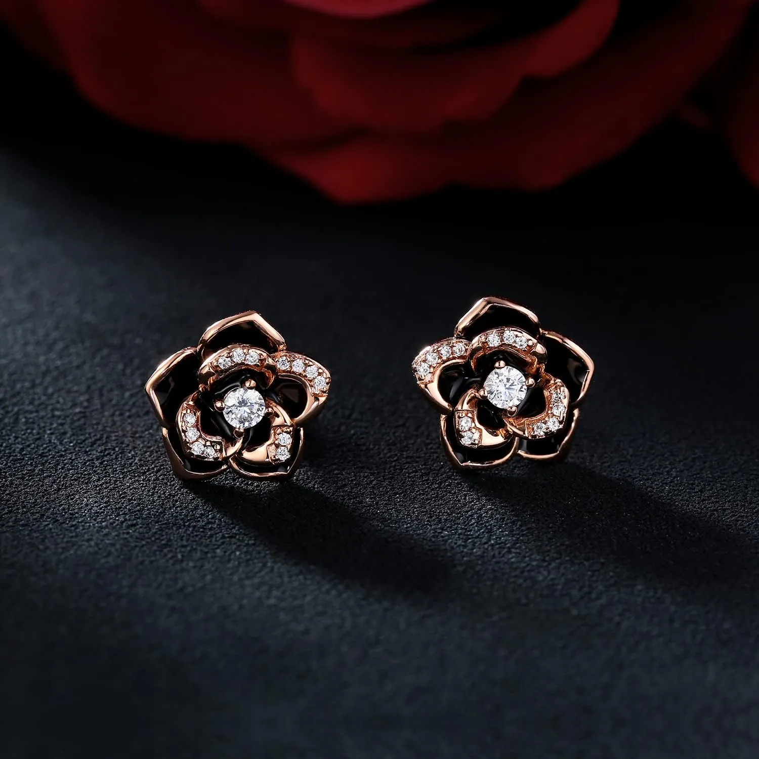 14K Gold Rose Flower Sterling Silver Stud Earrings For Women Dainty Rose Gold Pearl Earrings Hypoallergenic Earrings Cute Studs For Her Nickel Free