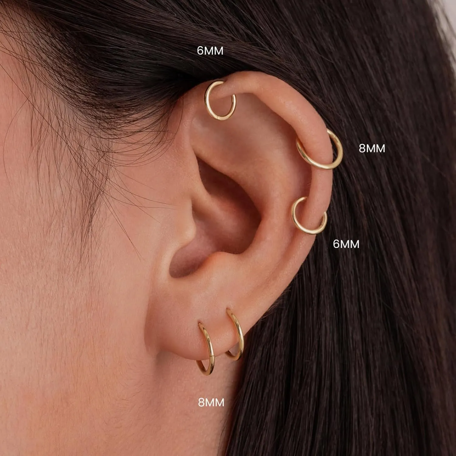 14k Gold Septum Rings Hoop for Women Men, 16G/18G/20G Nose Rings, 6mm/8mm/10mm Gold Cartilage Hoop for Helix, Rook, Daith, Tragus Body Piercing Jewelry