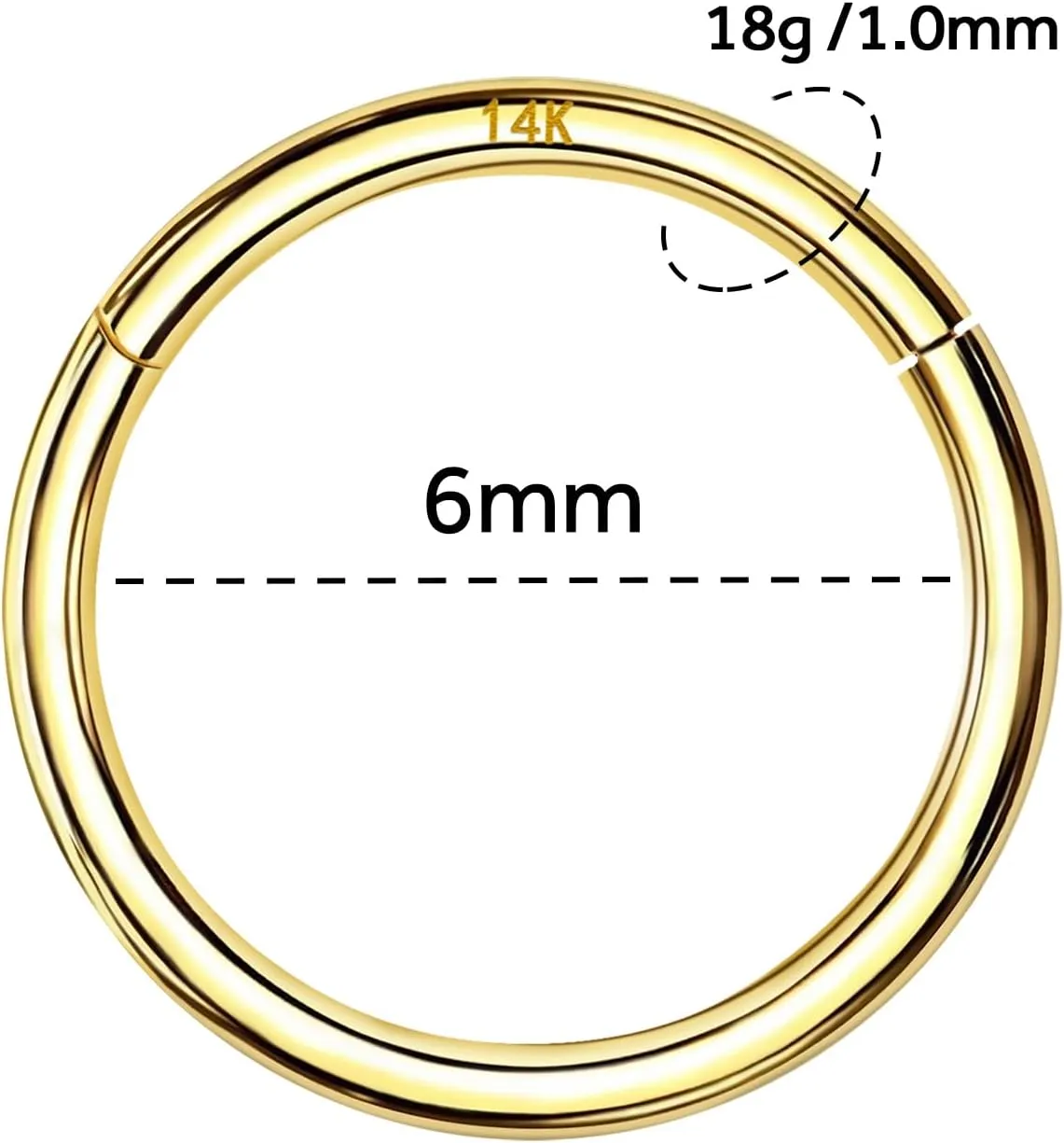 14k Gold Septum Rings Hoop for Women Men, 16G/18G/20G Nose Rings, 6mm/8mm/10mm Gold Cartilage Hoop for Helix, Rook, Daith, Tragus Body Piercing Jewelry