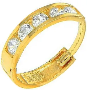 14k Gold Single CZ Huggie Hoop Mens Hinged Earring 2x10mm
