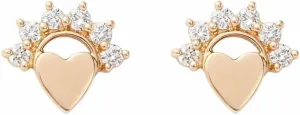 14K Gold Small Love Flower Stud Earrings, Tiny Heart Diamond (0.12ct) Stud Earring, Minimalist Stud, Cartilage Piercing, Body Jewelry, Gift For Her.