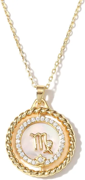 14K Gold Zodiac Necklace for Women,Gold Plated Rotatable 12 Constellation Astrology Necklaces,Jewelry Gifts