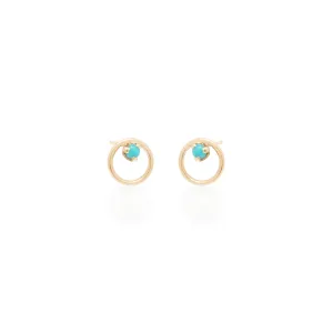14k Prong Turquoise Circle Studs